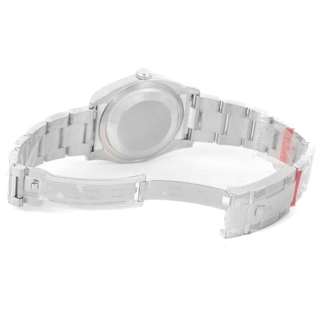 The image shows the back view of the Rolex Datejust 116234 Men
s Stainless Steel Blue Dial 116234 Men
s Stainless Steel Blue Dial watch, highlighting the bracelet and open clasp.