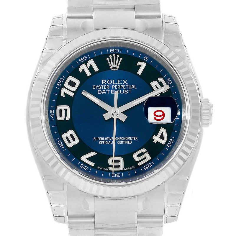 Rolex Datejust Steel White Gold Blue Arabic Dial Watch 116234 Unworn SwissWatchExpo