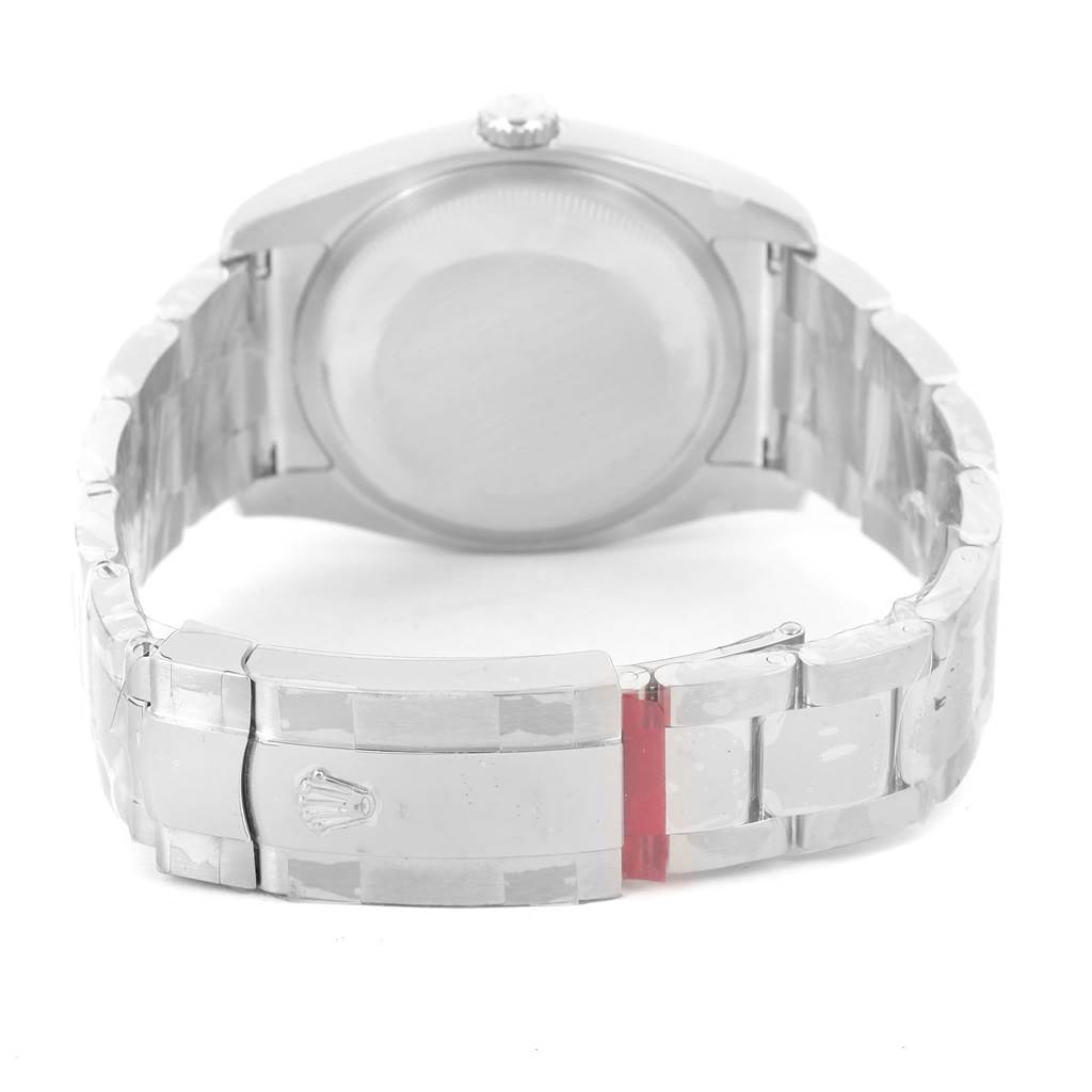 This image shows the back view of a Rolex Datejust 116234 Men
s Stainless Steel Blue Dial 116234 Men
s Stainless Steel Blue Dial watch, focusing on the case back and bracelet clasp.