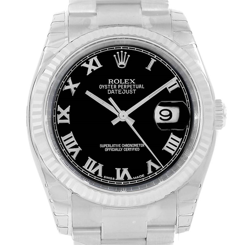Rolex Datejust Steel White Gold Black Roman Dial Watch 116234 Unworn SwissWatchExpo