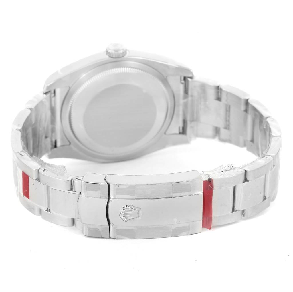 This image shows the back view of the Rolex Datejust 116234 Men's Stainless Steel Black Dial 116234 Men's Stainless Steel Black Dial watch, highlighting its bracelet and clasp.