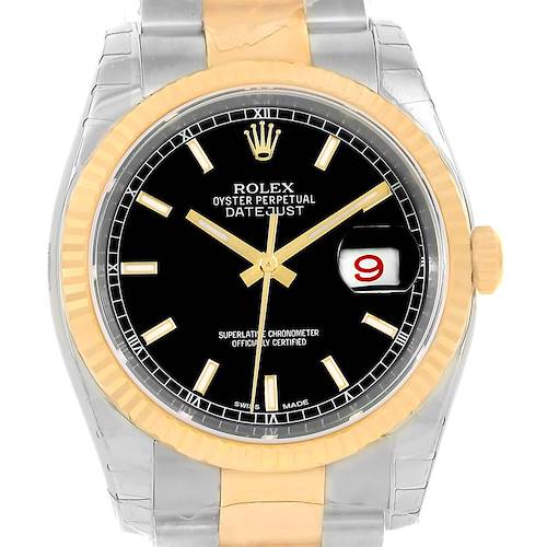 Photo of Rolex Datejust Steel Yellow Gold Black Baton Dial Watch 116233 Unworn