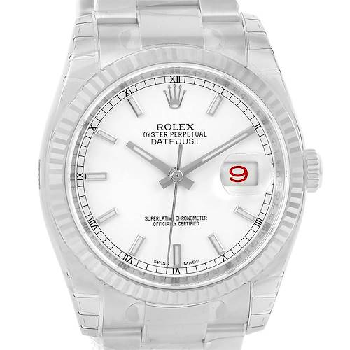 Photo of Rolex Datejust Steel 18K White Gold Baton Dial Watch 116234 Unworn