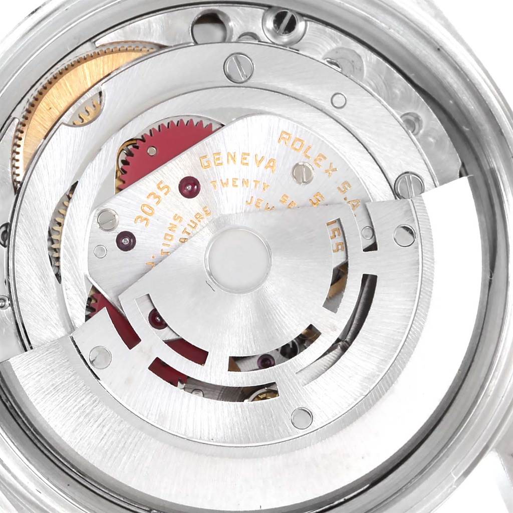 The image shows the internal movement mechanism of the Rolex Datejust 16013 Men
s Stainless Steel Champagne Dial 16013 Men
s Stainless Steel Champagne Dial watch, viewed from the back.