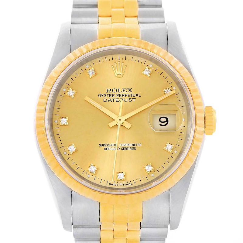 Rolex Datejust Mens Steel 18K Yellow Gold Diamond Watch 16013 SwissWatchExpo