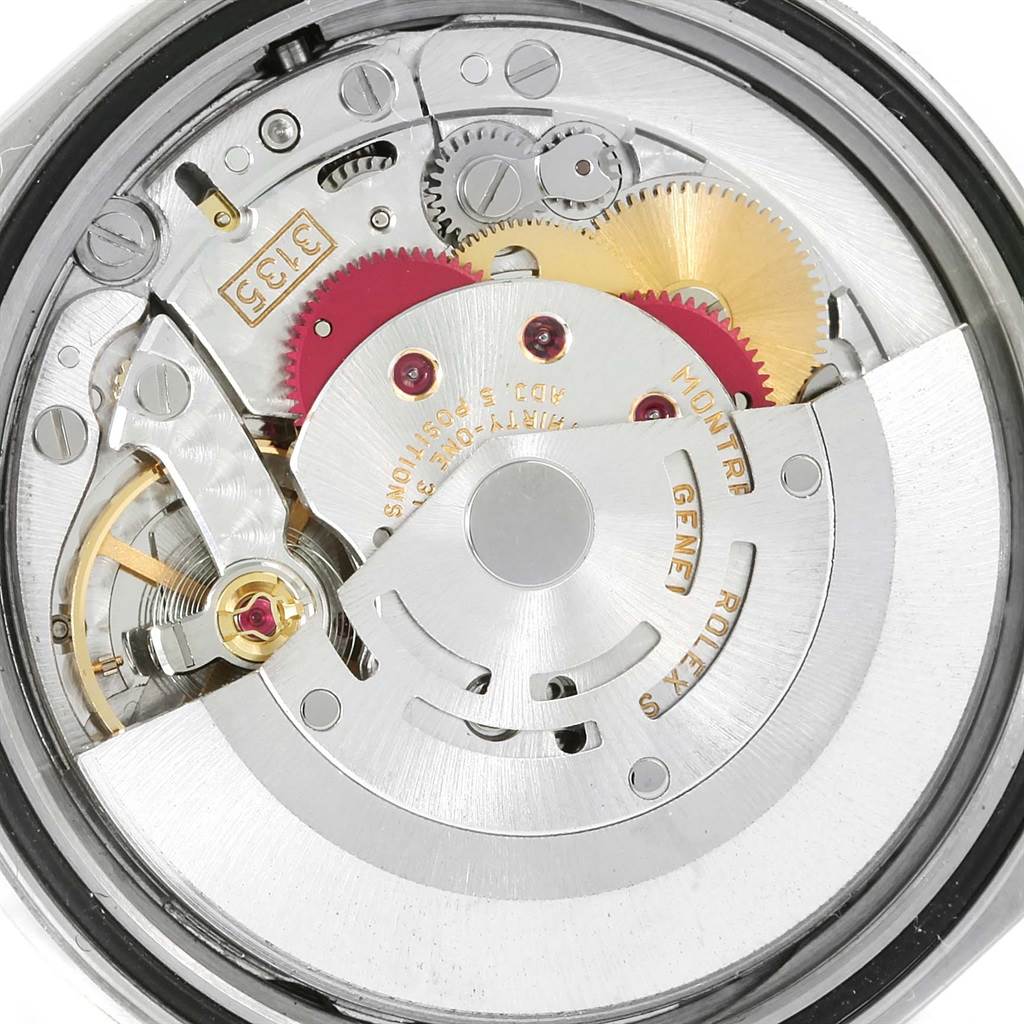 This image shows a close-up view of the movement mechanism inside a Rolex Datejust 16233 Men's Steel and Gold (two tone) Beige Dial 16233 Men's Steel and Gold (two tone) Beige Dial watch.
