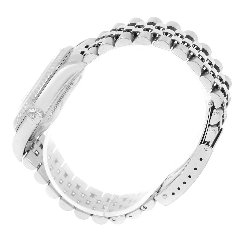 This image shows a side view of the Rolex Datejust 16234 Men's Stainless Steel Blue Dial 16234 Men's Stainless Steel Blue Dial watch, focusing on the bracelet and clasp.