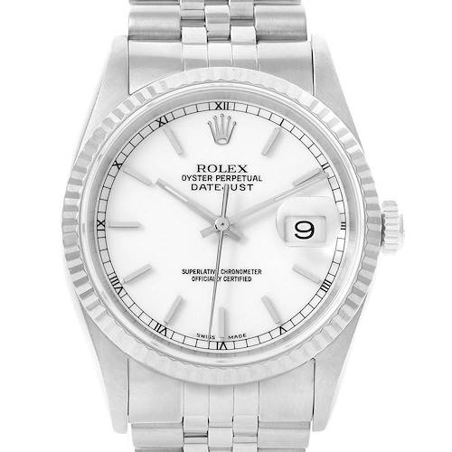 Photo of Rolex Datejust Stainless Steel White Gold White Dial Mens Watch 16234