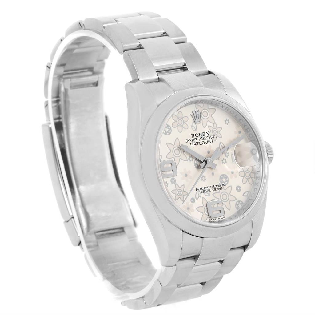 This image shows a Rolex Datejust 116200 Men
s Stainless Steel Silver Dial 116200 Men
s Stainless Steel Silver Dial watch from the left-front angle, highlighting its dial, bracelet, and case.