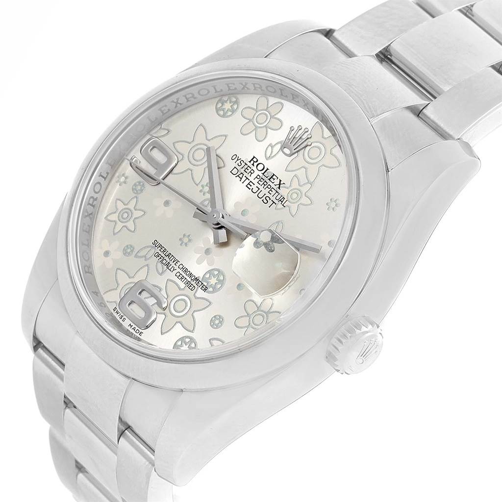 The image shows a close-up view of the Rolex Datejust 116200 Men
s Stainless Steel Silver Dial 116200 Men
s Stainless Steel Silver Dial watch face, crown, and part of the bracelet.