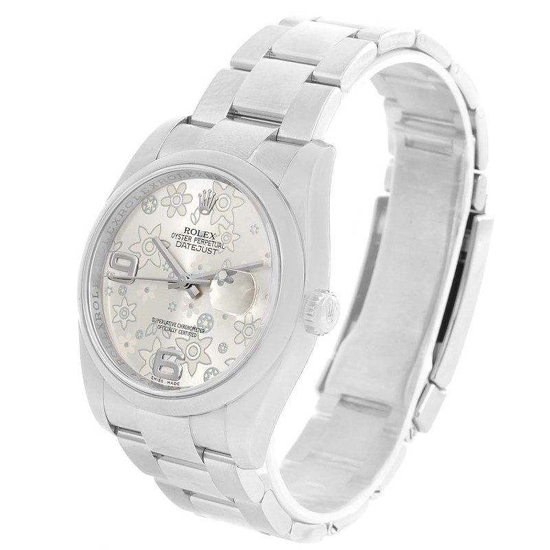 Rolex Datejust Silver Flower Dial Oyster Bracelet Steel Watch 116200 SwissWatchExpo