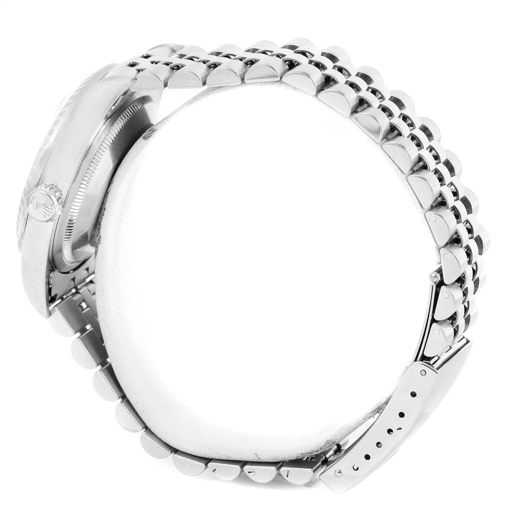 This image shows a side view of the Rolex Datejust 16220 Men's Stainless Steel Silver Dial 16220 Men's Stainless Steel Silver Dial watch highlighting its bracelet and partial watch case.