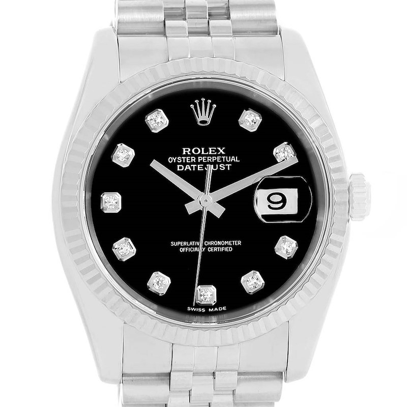 Rolex Datejust Steel 18K White Gold Black Diamond Dial Watch 116234 SwissWatchExpo