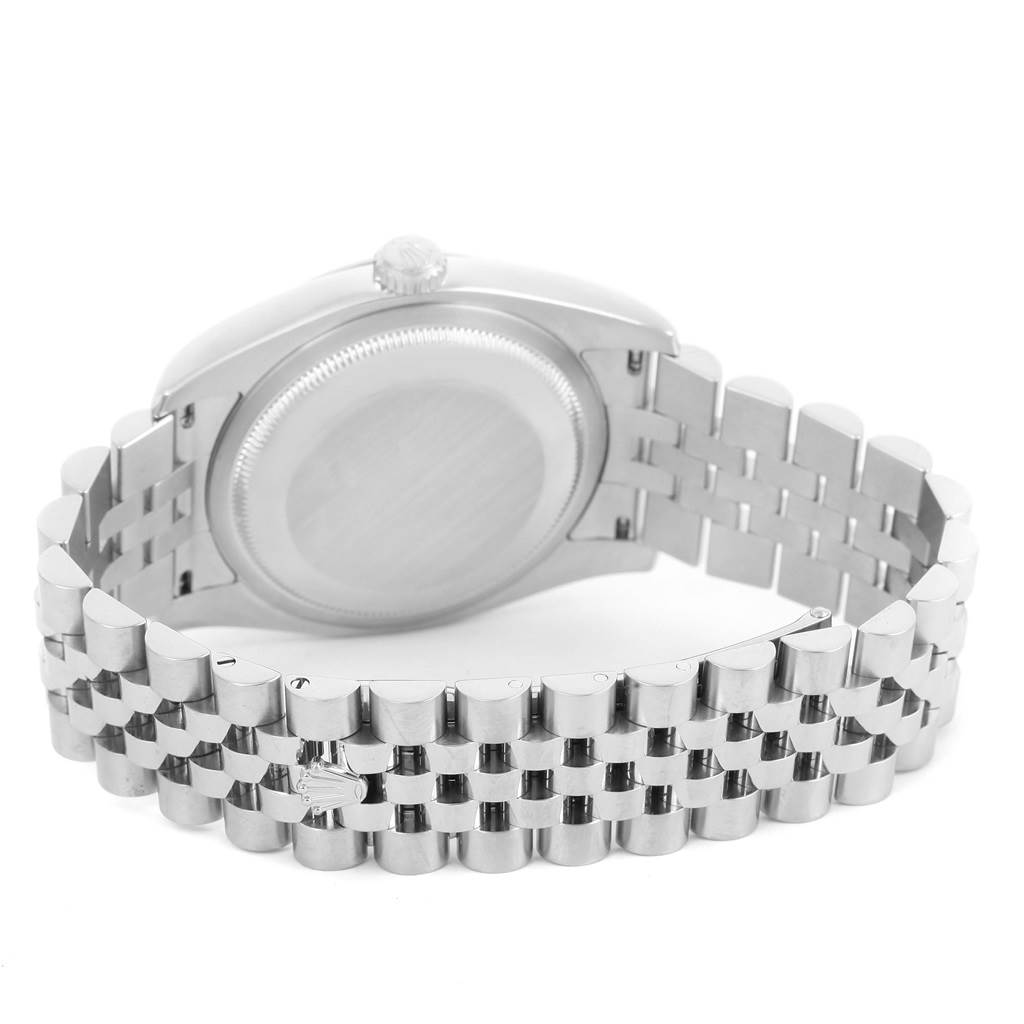 The image shows the back and bracelet of a Rolex Datejust 116234 Men
s Stainless Steel Black Dial 116234 Men
s Stainless Steel Black Dial watch from a rear angle.