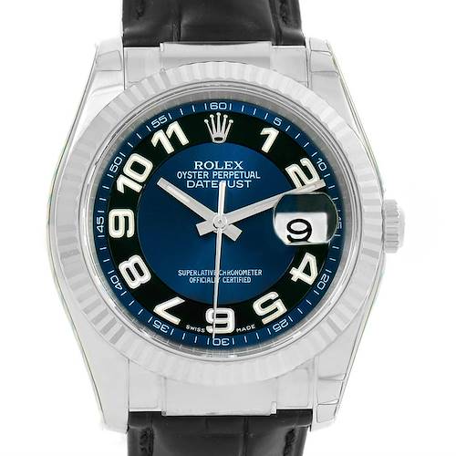 Photo of Rolex Datejust 18K White Gold Blue Dial Mens Watch 116139 Box Papers