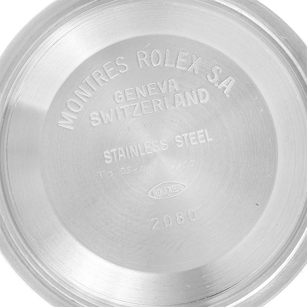 This image shows the interior view of the stainless steel case back of a Rolex Datejust 16200 Men's Stainless Steel Blue Dial 16200 Men's Stainless Steel Blue Dial watch.