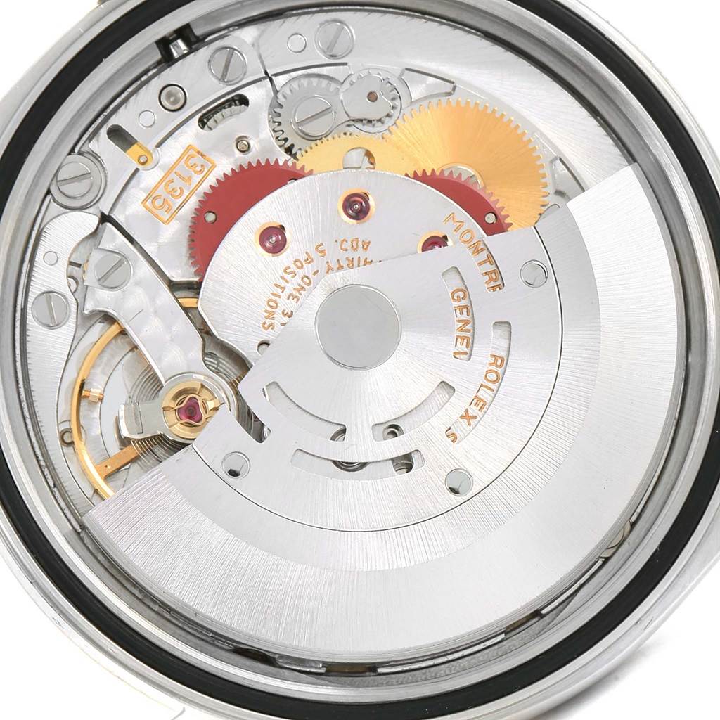 This image shows a close-up of the internal movement mechanism of the Rolex Datejust 16233 Men's Steel and Gold (two tone) Champagne Dial 16233 Men's Steel and Gold (two tone) Champagne Dial watch.