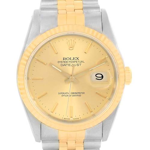 Photo of Rolex Datejust Steel 18k Yellow Gold Baton Dial Date Watch 16233