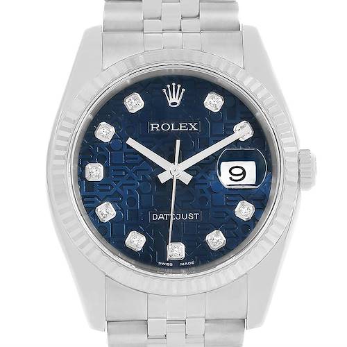 Photo of Rolex Datejust Steel White Gold Blue Jubilee Diamond Dial Watch 116234