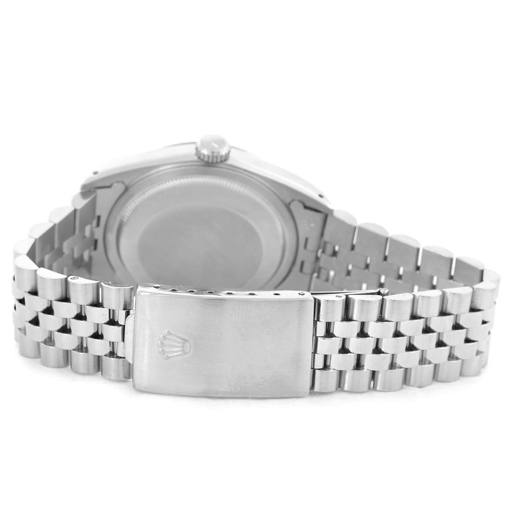 This image shows the back view of a Rolex Datejust 16234 Men
s Stainless Steel Black Dial 16234 Men
s Stainless Steel Black Dial watch focusing on its stainless steel case and bracelet.