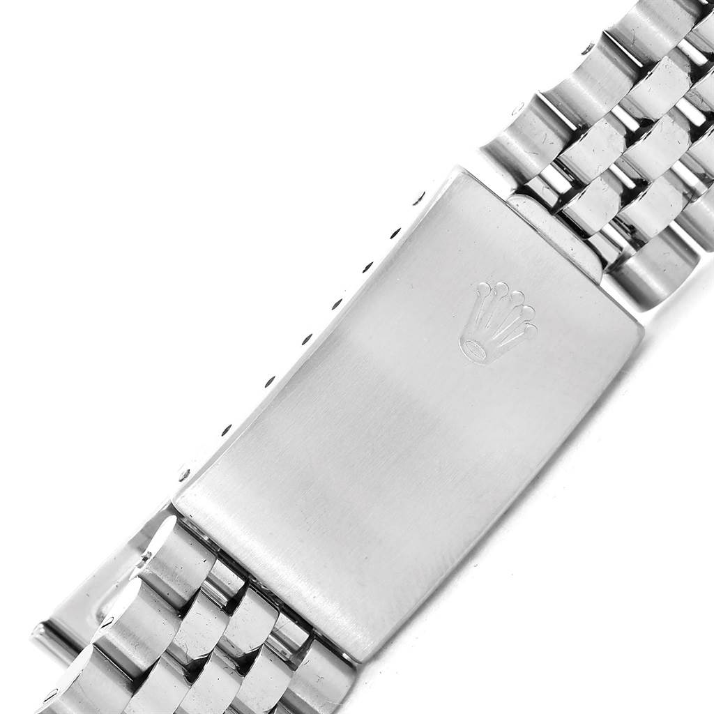 The image shows the clasp and part of the bracelet of a Rolex Datejust 16234 Men
s Stainless Steel Black Dial 16234 Men
s Stainless Steel Black Dial watch.