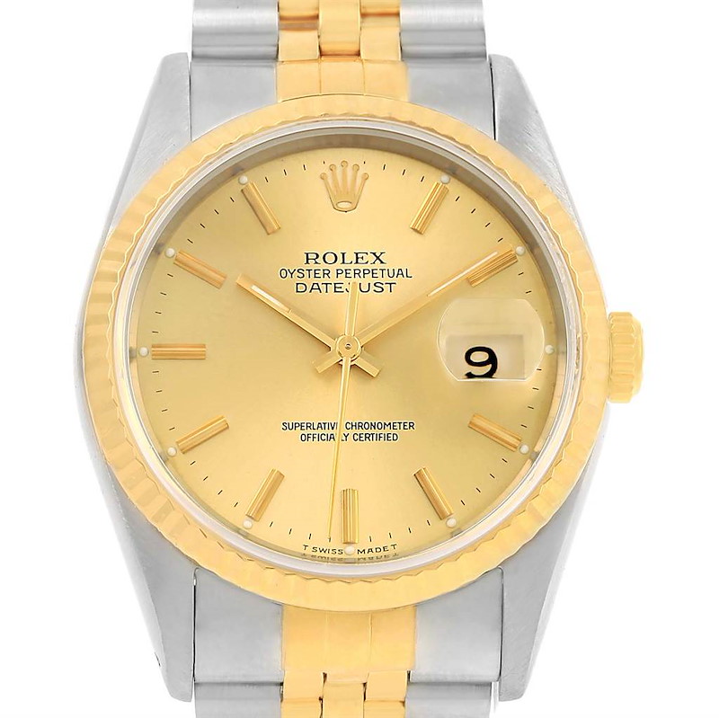 Rolex Datejust Steel 18k Yellow Gold Fluted Bezel Mens Watch 16233 SwissWatchExpo