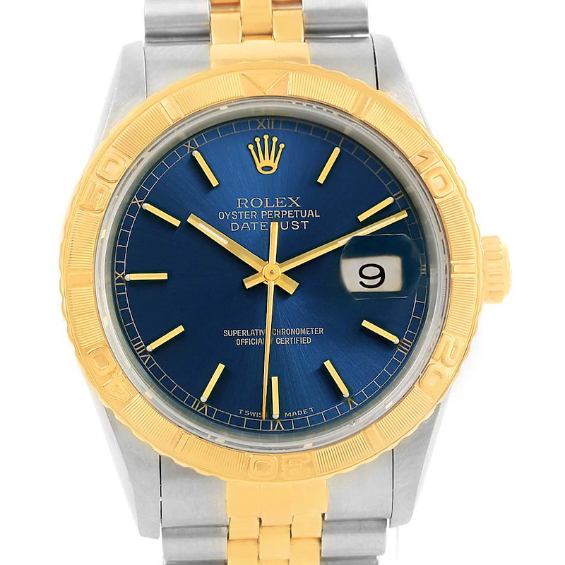 Rolex Datejust Turnograph Steel Yellow Gold Blue Dial Watch 16263 SwissWatchExpo