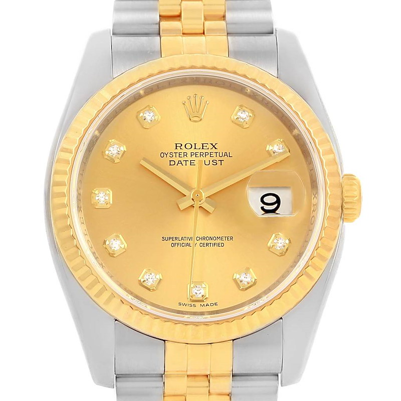 Rolex Datejust Steel 18K Yellow Gold Diamond Dial Mens Watch 116233 SwissWatchExpo