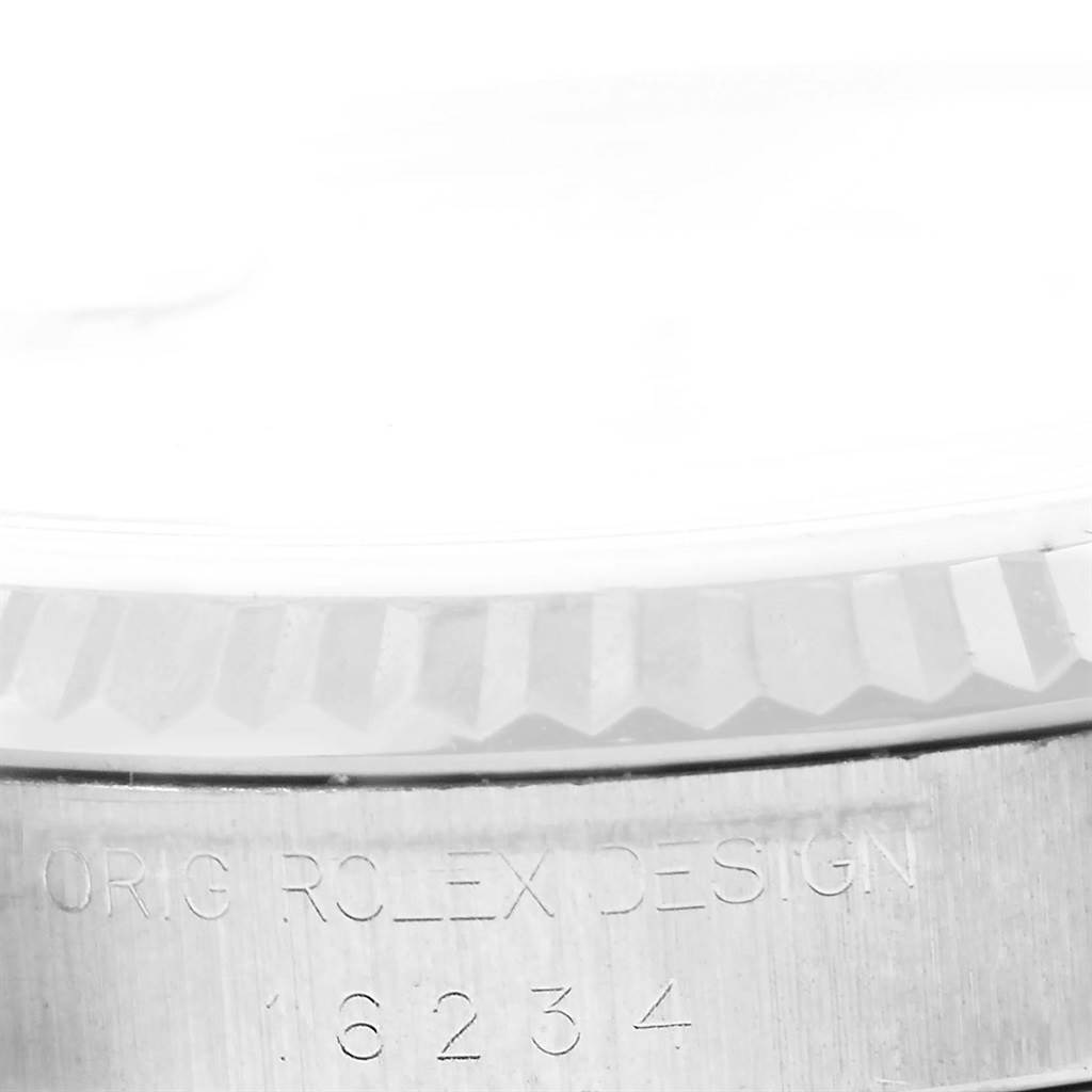 This image shows a close-up of the bezel and case edge, with the model number 16234 of the Rolex Datejust 16234 Men
s Stainless Steel Silver Dial 16234 Men
s Stainless Steel Silver Dial.