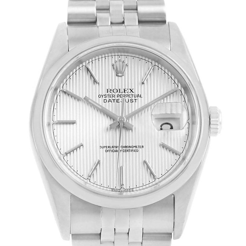 Rolex Datejust Silver Tapestry Dial Steel Mens Watch 16200 SwissWatchExpo