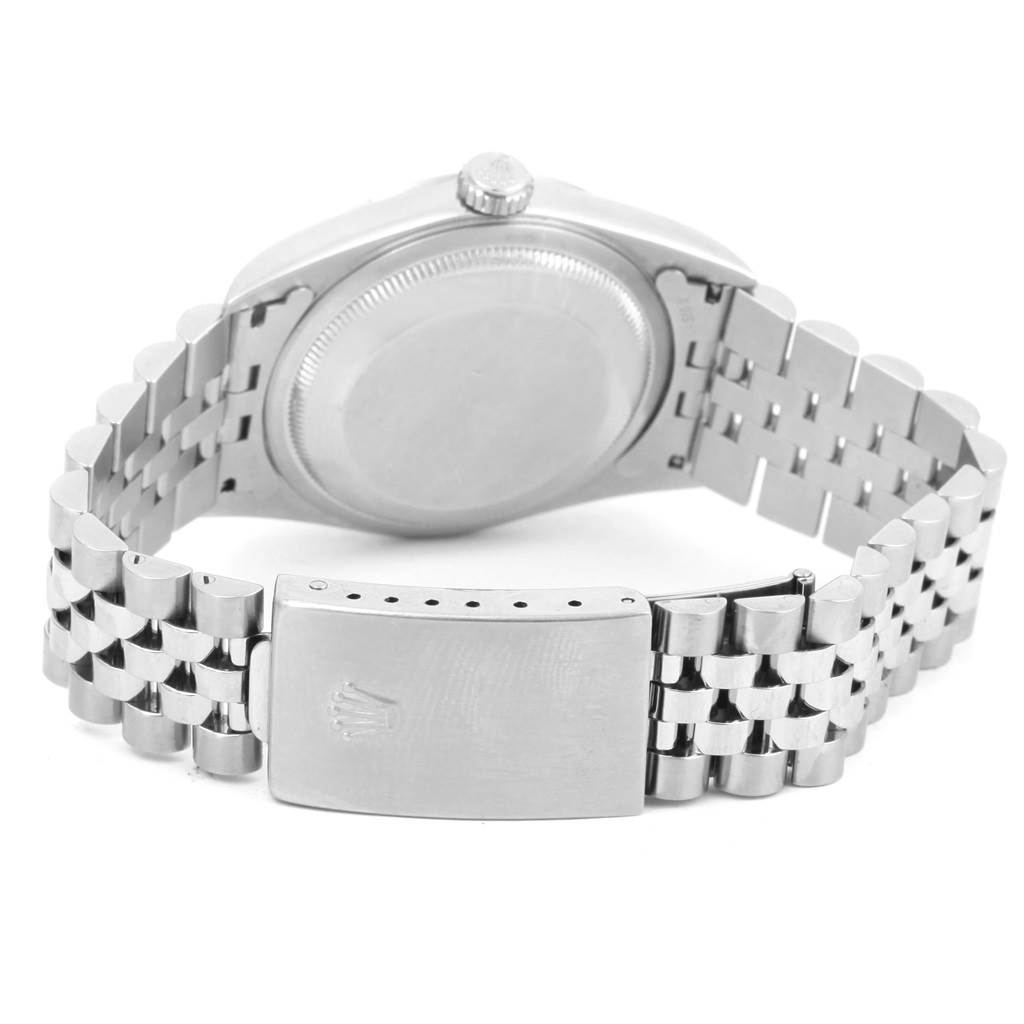 This image shows the back case and metal bracelet of a Rolex Datejust 16200 Men's Stainless Steel Silver Dial 16200 Men's Stainless Steel Silver Dial watch, viewed from the rear.