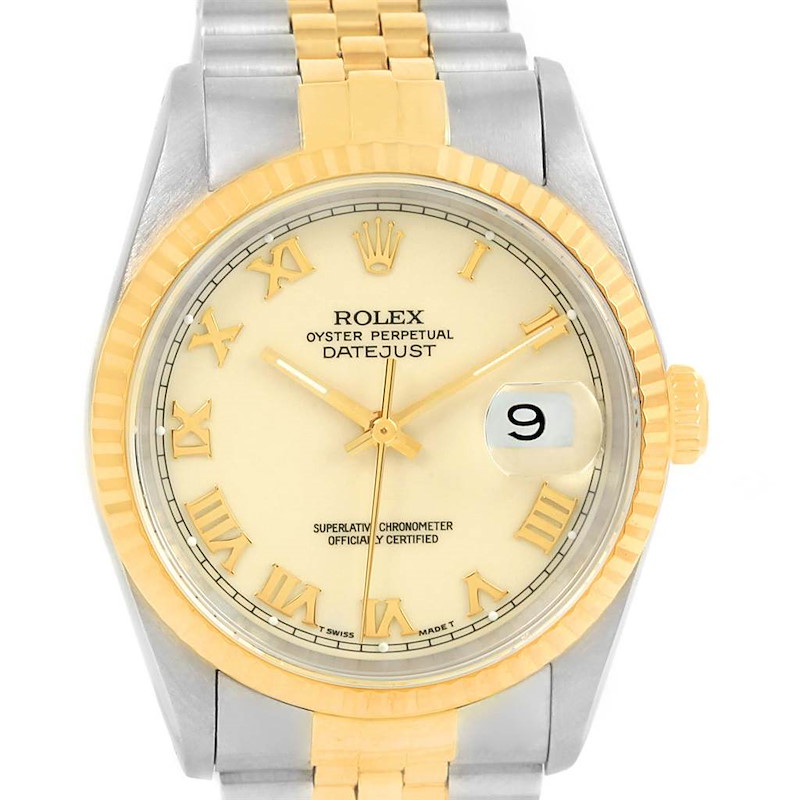 Rolex Datejust Steel 18k Yellow Gold Fluted Bezel Mens Watch 16233 SwissWatchExpo