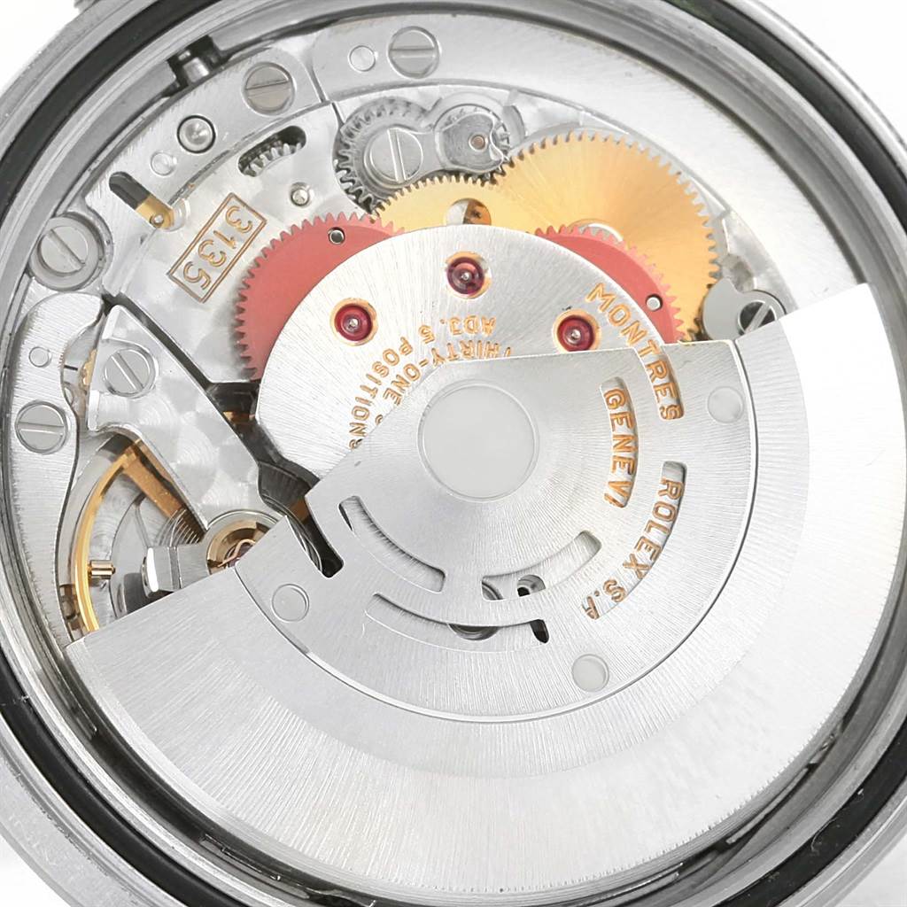 The image shows the internal movement components of a Rolex Datejust 16234 Men
s Stainless Steel Silver Dial 16234 Men
s Stainless Steel Silver Dial watch from a close-up, top-down angle.