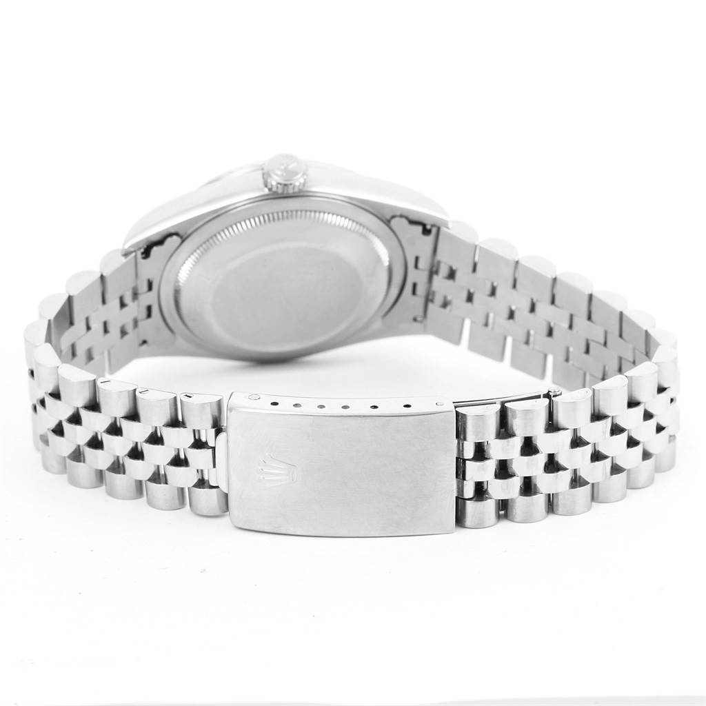 The image shows the back and bracelet of a Rolex Datejust 16234 Men
s Stainless Steel Silver Dial 16234 Men
s Stainless Steel Silver Dial watch, focusing on the clasp and case back.