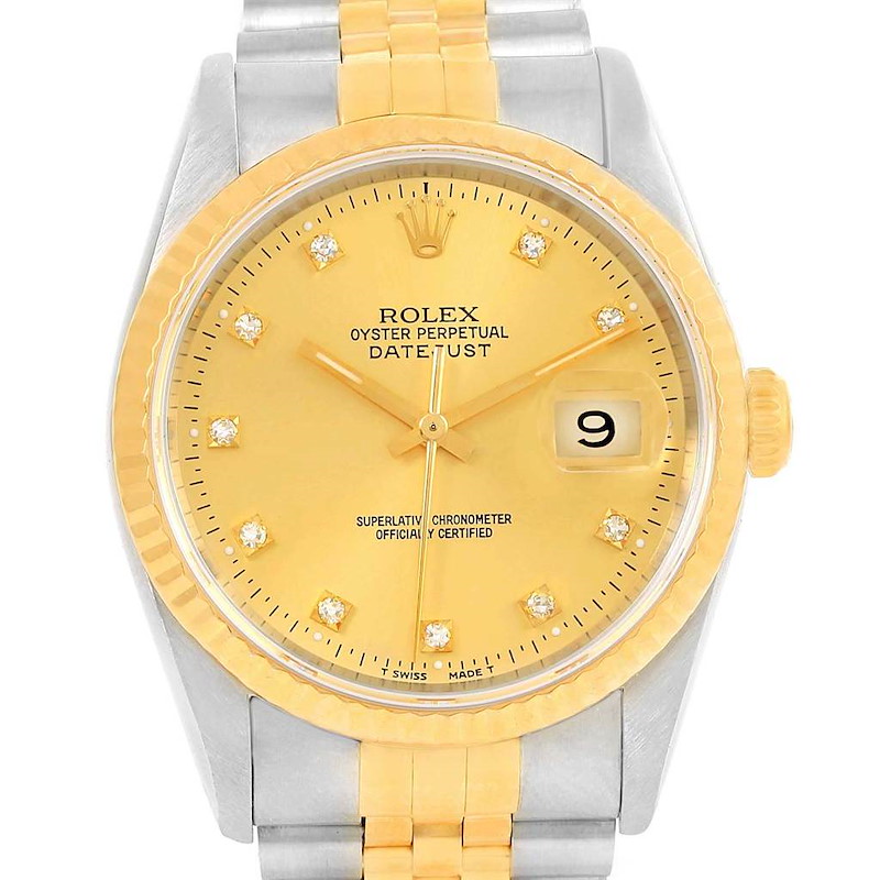 Rolex Datejust Steel 18K Yellow Gold Diamond Watch 16233 SwissWatchExpo