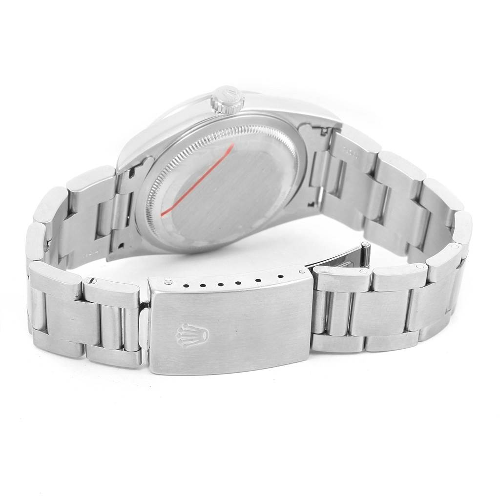 The image shows the back case and clasp of a Rolex Datejust 16200 Men
s Stainless Steel White Dial 16200 Men
s Stainless Steel White Dial watch from a rear angle.