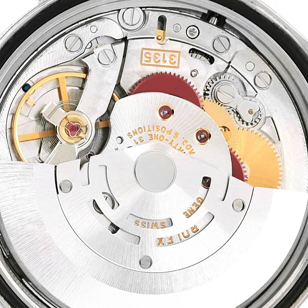 This image shows the internal movement and gears of a Rolex Datejust 16200 Men's Stainless Steel Silver Dial 16200 Men's Stainless Steel Silver Dial model from a close-up angle.