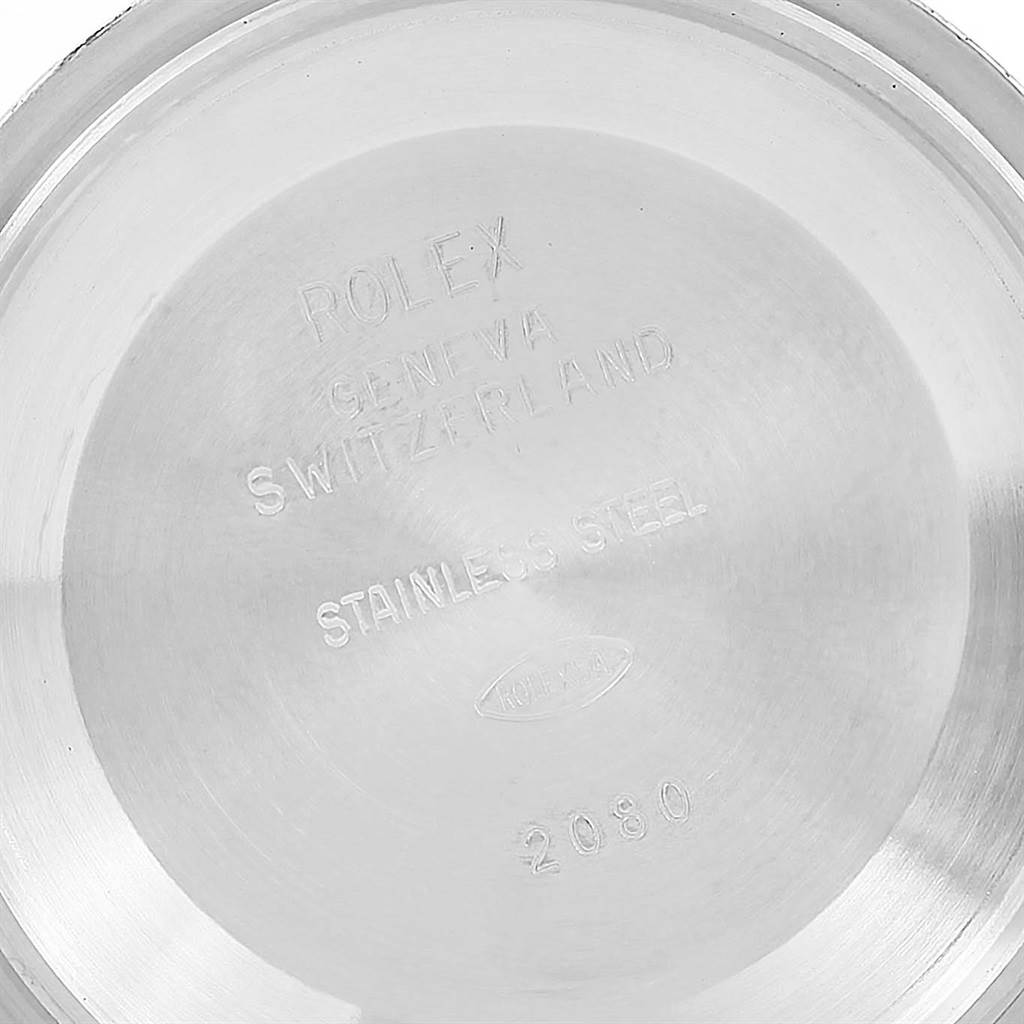 This image shows the engraved stainless steel back of a Rolex Datejust 16200 Men's Stainless Steel Silver Dial 16200 Men's Stainless Steel Silver Dial watch.