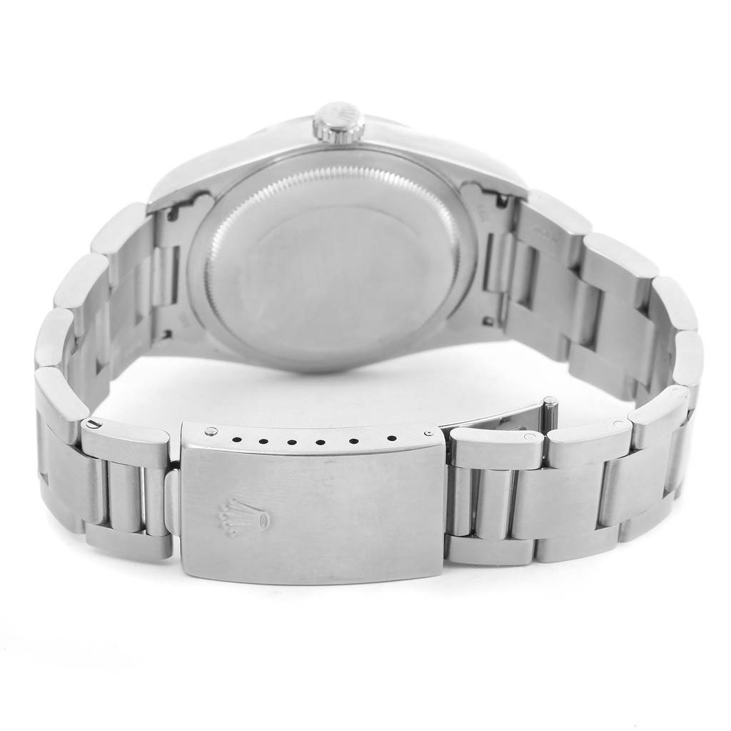 This image shows the back casing, bracelet, and clasp of a Rolex Datejust 16200 Men's Stainless Steel Silver Dial 16200 Men's Stainless Steel Silver Dial watch from a rear angle.