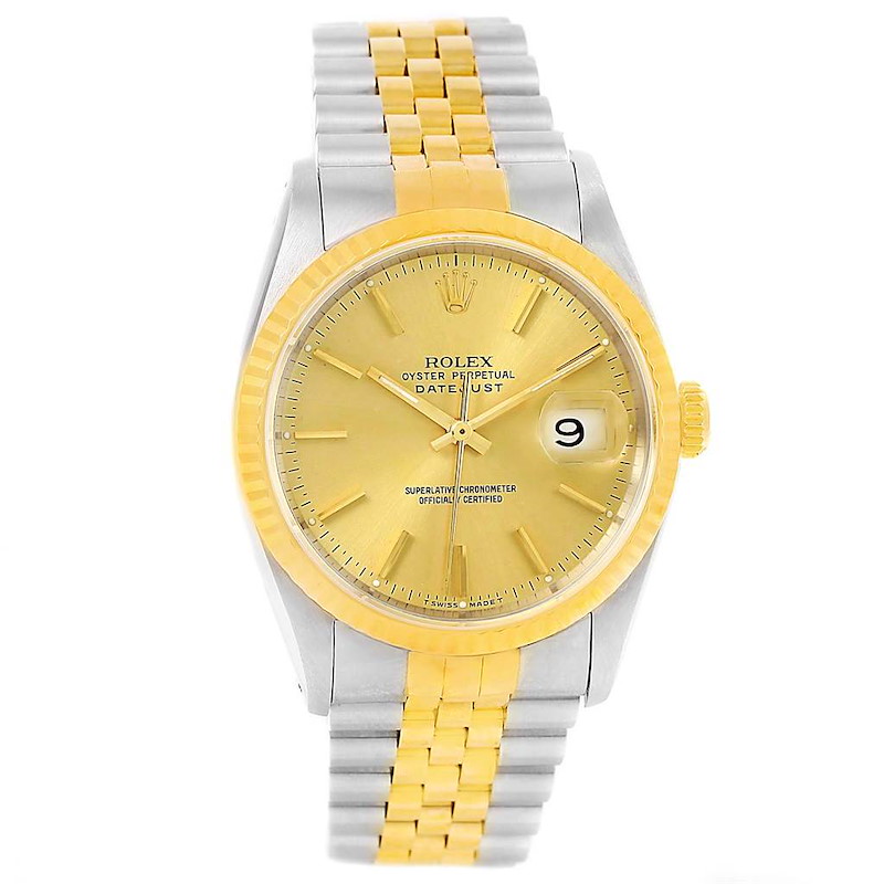 Rolex Datejust Steel 18K Yellow Gold Mens Watch 16233 Box Papers SwissWatchExpo