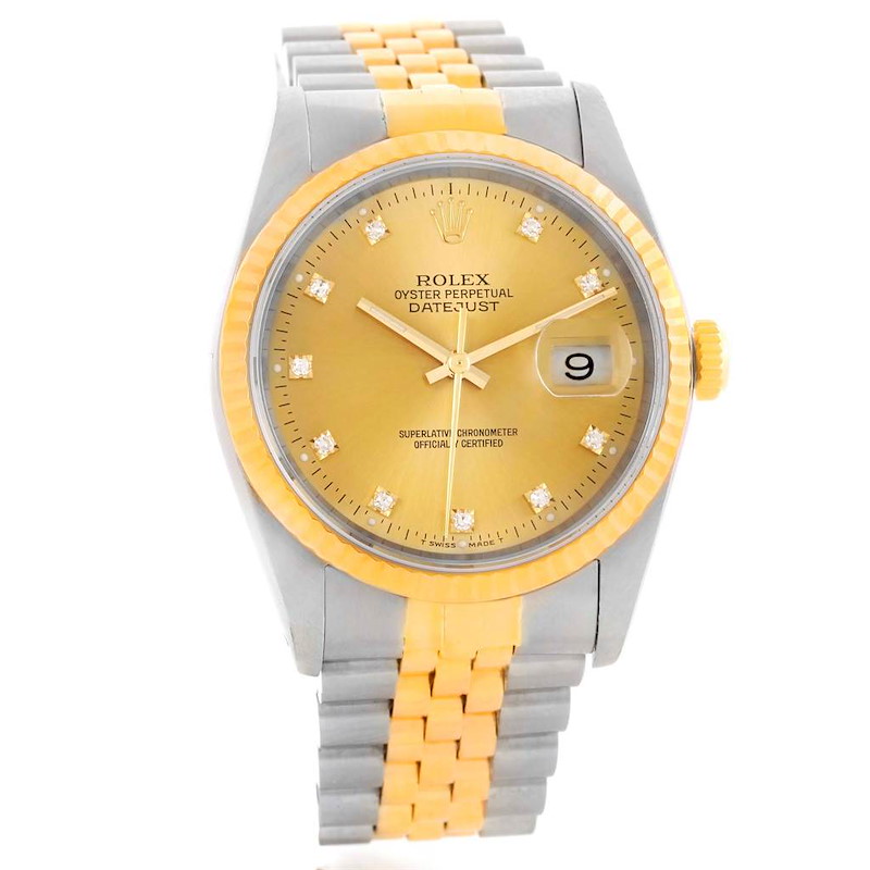Rolex Datejust Steel Yellow Gold Diamond Automatic Mens Watch 16233 SwissWatchExpo
