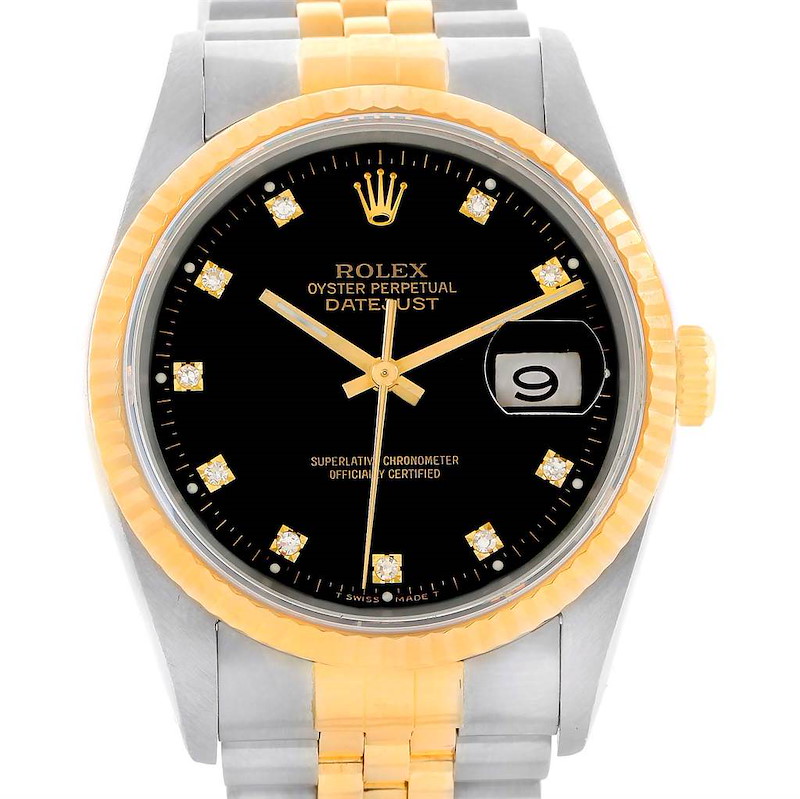Rolex Datejust Steel Yellow Gold Diamond Dial Unisex Watch 16233 SwissWatchExpo