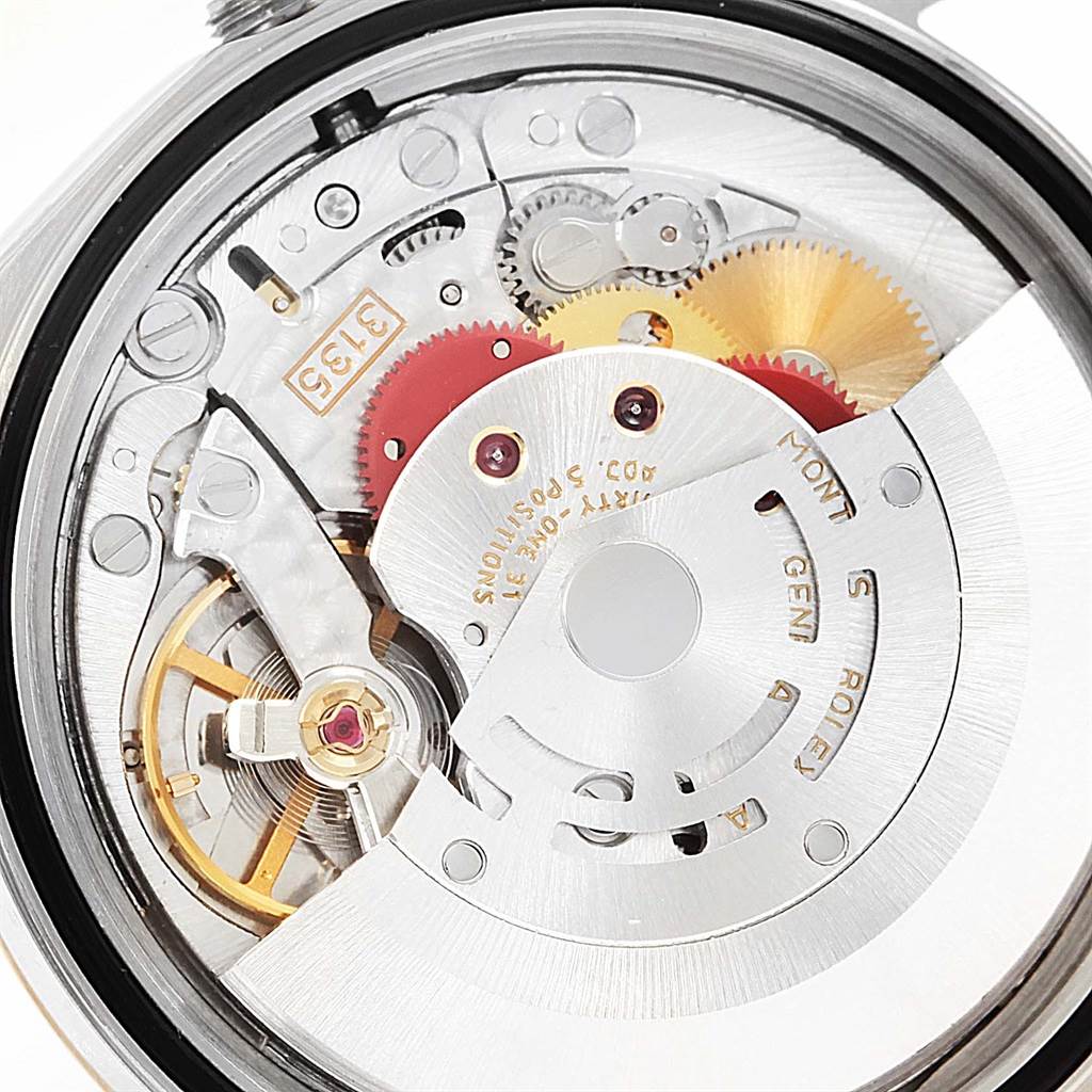 This image shows the internal mechanism of a Rolex Datejust 16233 Steel and Gold (two tone) Black Dial 16233 Steel and Gold (two tone) Black Dial watch, viewed from the back.