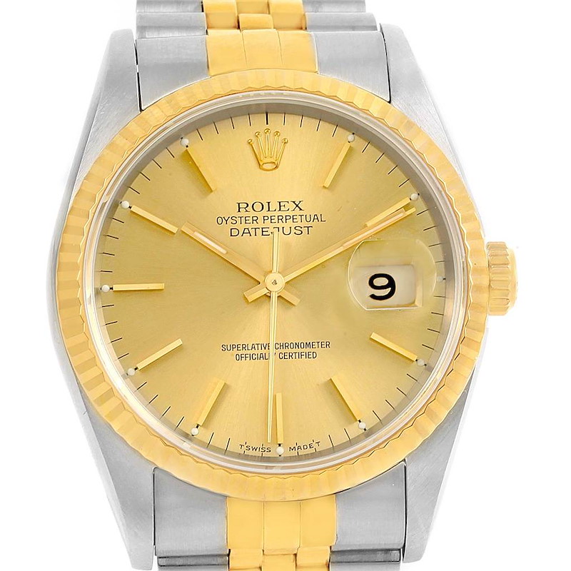 Rolex Datejust Stainless Steel Yellow Gold Mens Watch 16233 Box Papers SwissWatchExpo