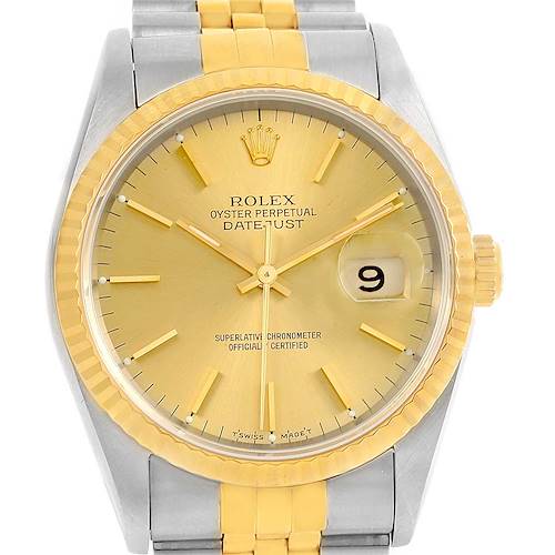 Photo of Rolex Datejust Stainless Steel Yellow Gold Mens Watch 16233 Box Papers