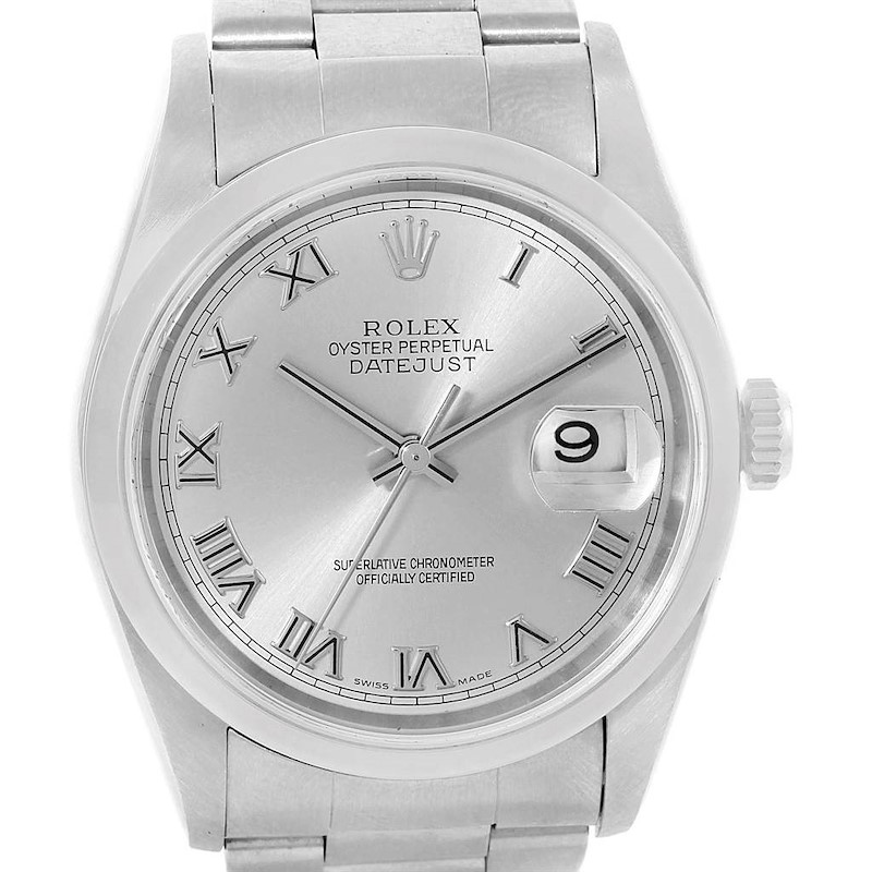 Rolex Datejust Silver Roman Dial Steel Mens Watch 16200 Box Papers SwissWatchExpo