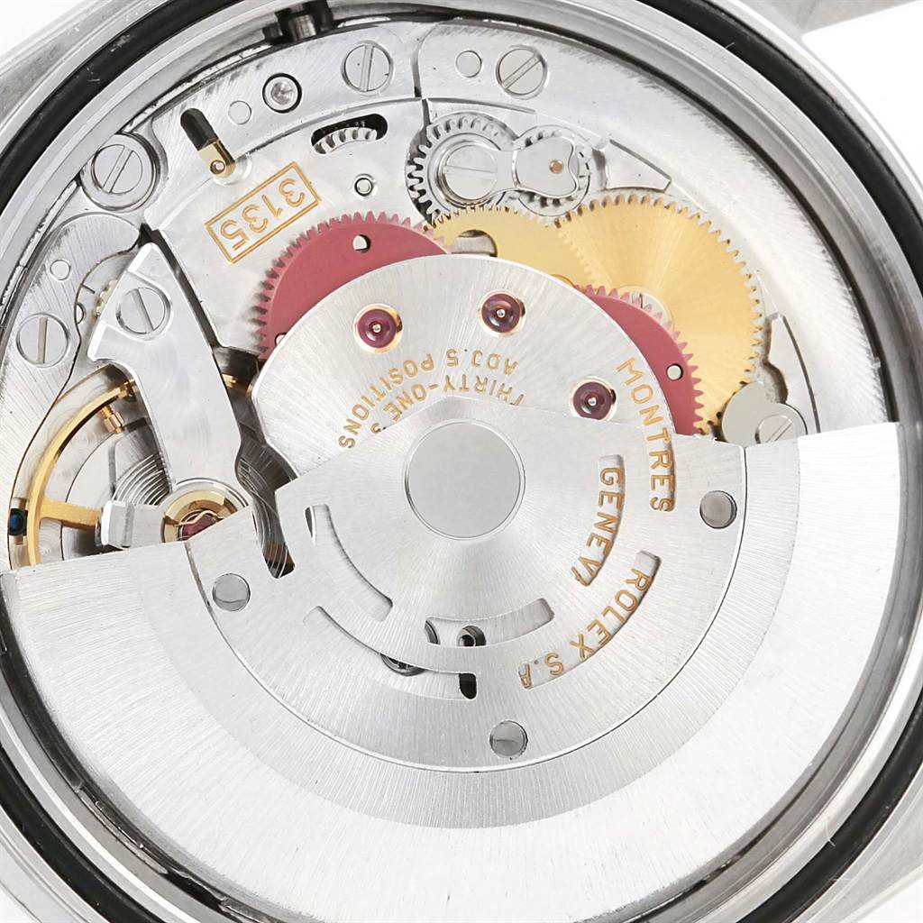 This image shows a close-up view of the movement mechanism inside a Rolex Datejust 16200 Men's Stainless Steel Grey Dial 16200 Men's Stainless Steel Grey Dial watch.