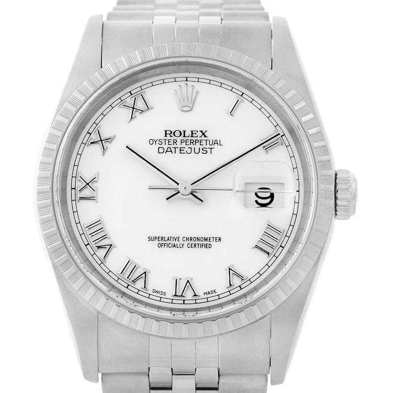 Rolex Datejust Steel White Roman Dial Automatic Steel Mens Watch 16220 SwissWatchExpo