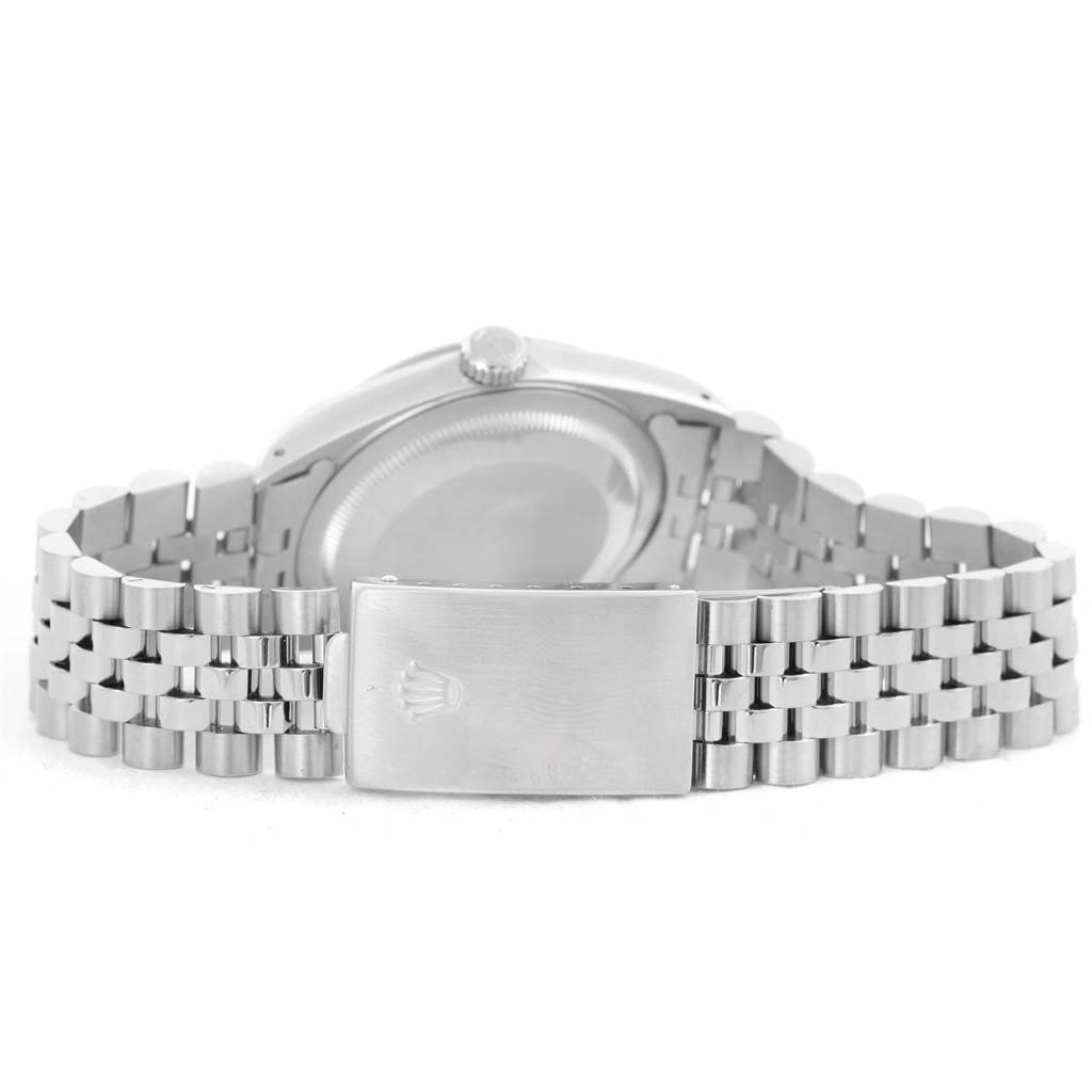 The image shows the back view of a Rolex Datejust 16234 Men's Stainless Steel Silver Dial 16234 Men's Stainless Steel Silver Dial watch, highlighting the case back and bracelet with the clasp.