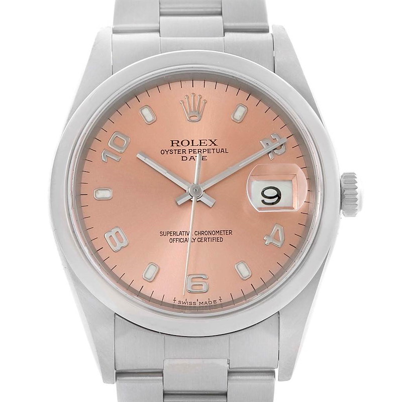 Rolex Date Salmon Dial Stainless Steel Automatic Mens Watch 15200 SwissWatchExpo